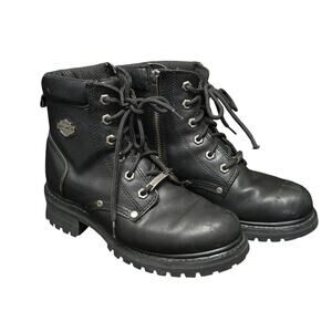 Harley Davidson Black Leather Steel Toe Boots Side Zip